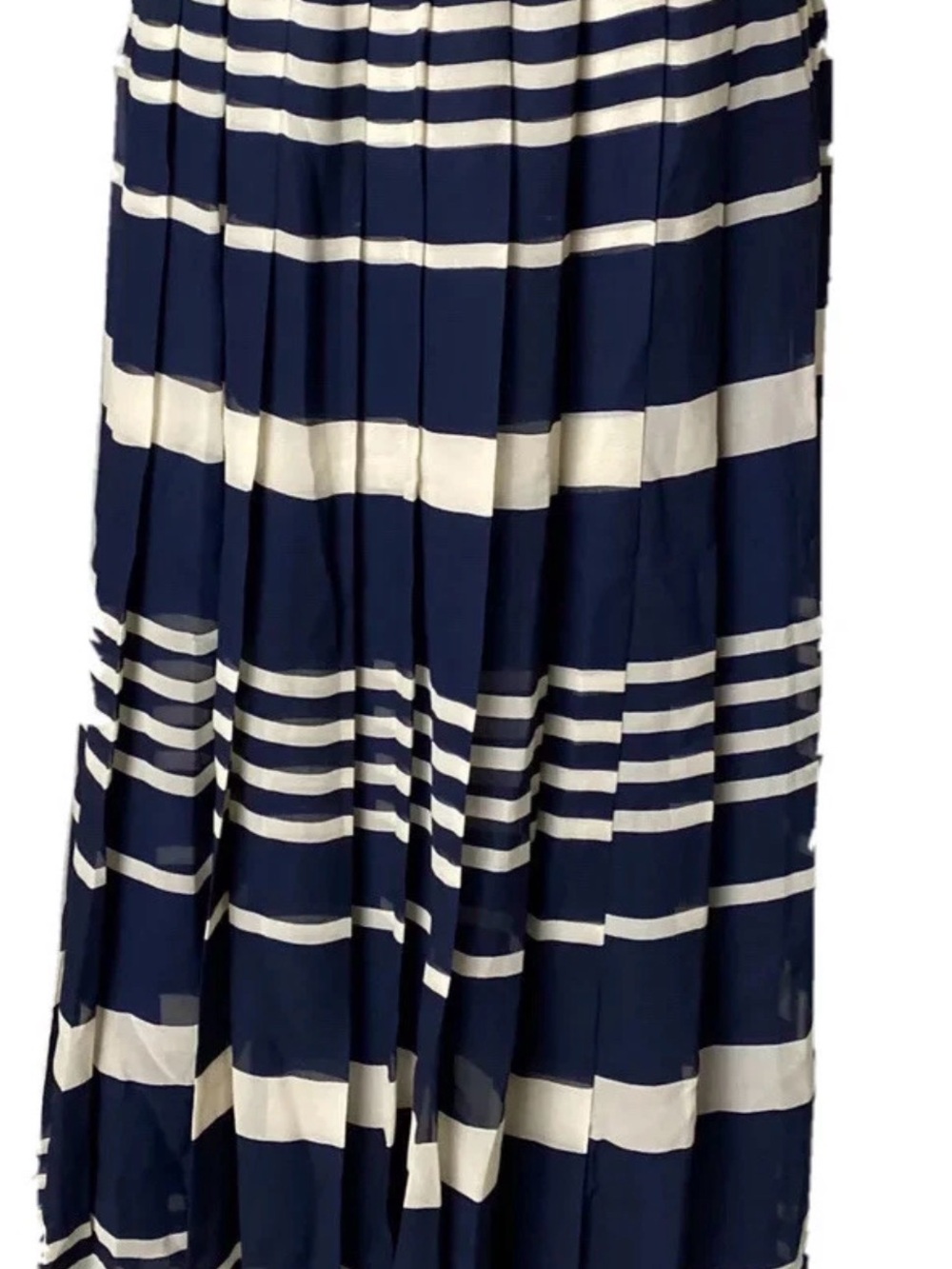 Madewell Broadway & Broome Navy Striped Pleated Midi Maxi 100% Silk Skirt